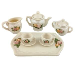 VTG Cornerstone Creations Decorative Cream White Tea Set Flowers Roses Design